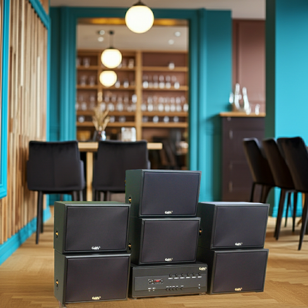 Dàn loa treo tường: Amply A384PU - 6K + 6 V130PU, Amply 4 - 6 vùng âm lượng, loa được thiết kế riêng, bật lớn không tạp âm, miễn phí công lắp đặt, bảo hành dài hạn 5 năm.