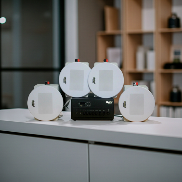 Dàn loa âm trần thông báo, phát nhạc nền tự động: A384PU-2K Goldsound 2 vùng âm lượng 380w + 4 loa âm trần Goldsound VAT38 - 38w, loa được thiết kế riêng cho quán, bật lớn không tạp âm, miễn phí công lắp đặt, bảo hành dài hạn 5 năm.