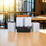 Dàn loa treo tường phát nhạc nền Gold4Cafe 4.0: Amply A2.0 + 4 loa treo tường V12 màu trắng, Amply, loa được thiết kế riêng cho quán, bật lớn không tạp âm, bảo hành dài hạn 5 năm.