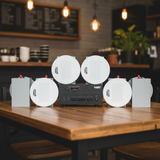 [Diện tích 100m2 + 2 Kênh] Loa thông báo, loa phát nhạc nền tự động Gold4cafe SG 6.0 (01 amply + 06 loa âm trần), , Amply 2 vùng âm lượng, loa được thiết kế riêng cho quán, bật lớn không tạp âm, bảo hành dài hạn 5 năm.