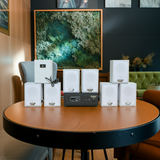 Dàn loa không dây treo tường, Loa thông báo, loa phát nhạc tự động: 01 amply A57 Goldsound + 8 loa không dây Goldsound V27 - 27w