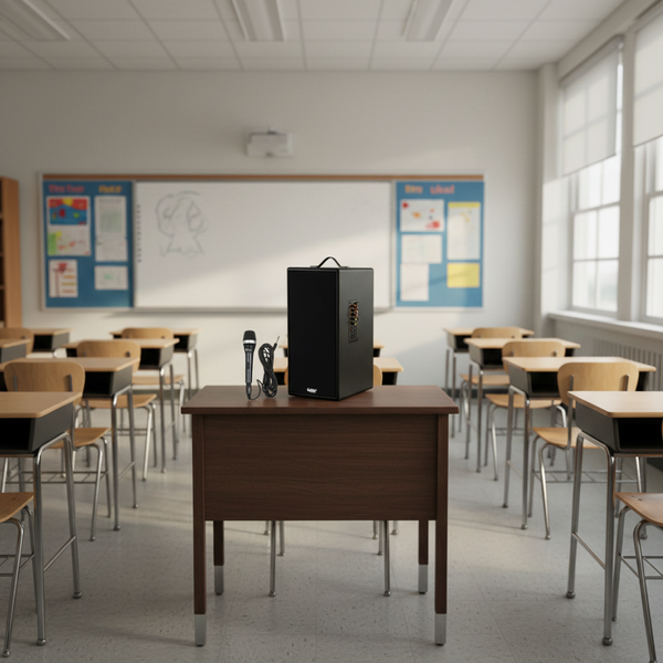 Loa trường học D165PU-PI  + 1 micro dây: pin 4-6h, công suất 165w, bass 20 cm, treble 10 cm, bluetooth 5.0, cổng cắm Micro, cổng rca, khe usb, thiết kế loa thùng gỗ cao 57 cm, rộng 28 cm, sâu 30 cm. Bảo hành 12 tháng