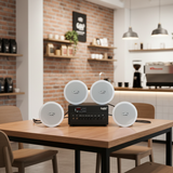 Dàn loa âm trần thông báo, phát nhạc nền tự động: A384PU-2K Goldsound 2 vùng âm lượng 380w + 4 loa âm trần VAT13, loa được thiết kế riêng cho quán, bật lớn không tạp âm, miễn phí công lắp đặt, bảo hành dài hạn 12 tháng