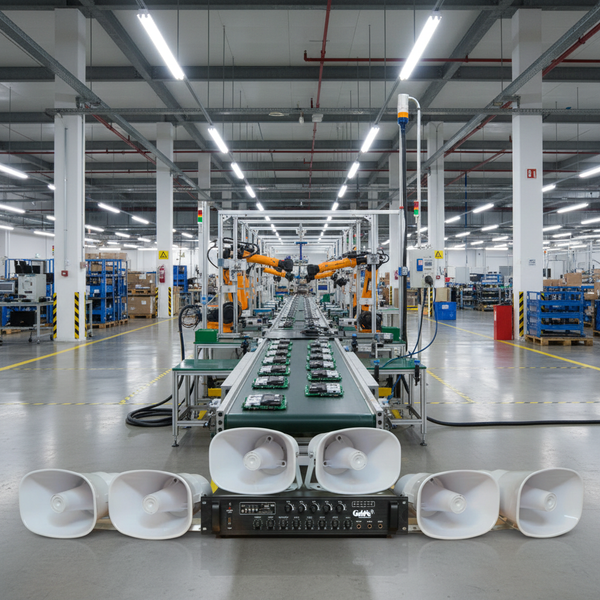 Loa thông báo nhà xưởng: 1 Amply A480F + 06 Ne35w, Amply 5 vùng, loa được thiết kế riêng, bật lớn không tạp âm, miễn phí công lắp đặt, bảo hành dài hạn 12 tháng