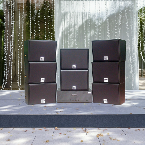 Dàn loa treo tường: Amply A938-2K + 8 V130, Amply hai vùng âm lượng, loa được thiết kế riêng, bật lớn không tạp âm, miễn phí công lắp đặt, bảo hành dài hạn 5 năm.