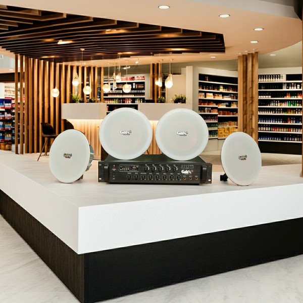 Dàn loa âm trần thông báo, phát nhạc nền tự động: A550F Goldsound 5 vùng âm lượng 550w + 4 loa âm trần VAT27, loa được thiết kế riêng cho quán, bật lớn không tạp âm, miễn phí công lắp đặt, bảo hành dài hạn 12 tháng