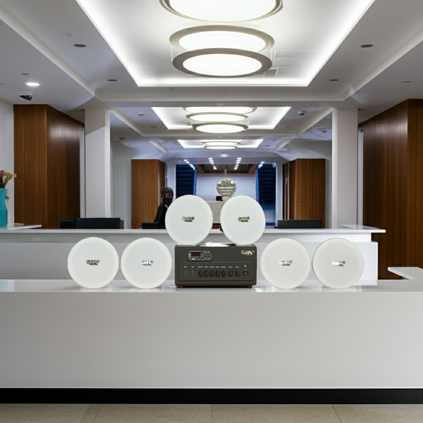 Dàn loa âm trần thông báo, phát nhạc nền tự động: A384PU-2K Goldsound 2 vùng âm lượng 380w + 6 loa âm trần VAT14, loa được thiết kế riêng cho quán, bật lớn không tạp âm, miễn phí công lắp đặt, bảo hành dài hạn 12 tháng