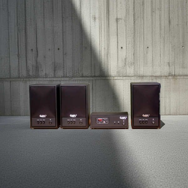 Dàn loa không dây treo tường, Loa thông báo, loa phát nhạc tự động: 01 amply A57 Goldsound + 4 loa không dây Goldsound V57 - 57w