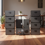 Dàn loa sân vườn: Amply A907PU-2K Goldsound 900w + 10 loa Goldsound ngoài trời V101-NT - 15w, loa được thiết kế riêng cho quán, bật lớn không tạp âm, không bao gồm công lắp đặt, bảo hành 12 tháng