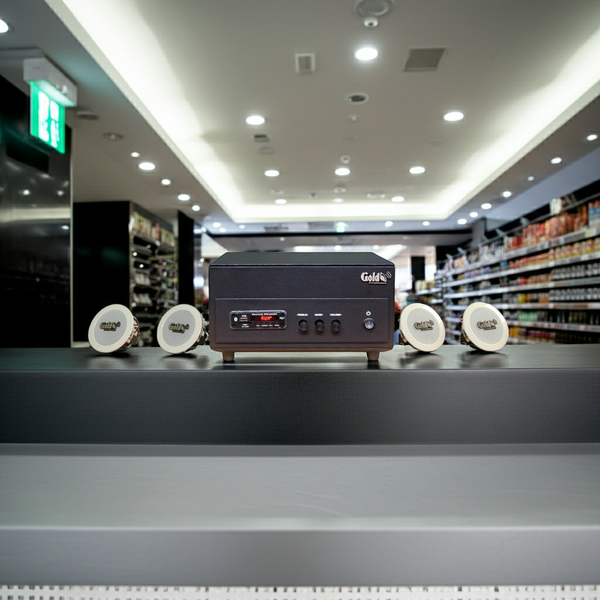 Dàn loa âm trần thông báo, phát nhạc nền tự động: A156PU Goldsound 200w + 4 loa âm trần VAT8, loa được thiết kế riêng cho quán, bật lớn không tạp âm, miễn phí công lắp đặt, bảo hành dài hạn 12 tháng