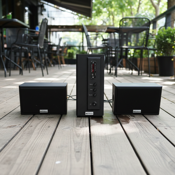 Dàn loa treo tường thông báo phát nhạc nền tự động: AMT155 Goldsound 150w + 2 loa Goldsound ngoài trời V50NT 50w, loa được thiết kế riêng cho quán, bật lớn không tạp âm, miễn phí công lắp đặt, bảo hành 12 tháng