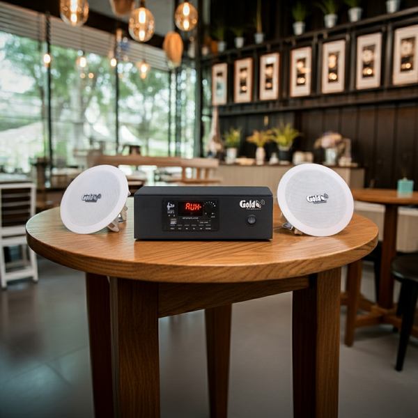 Bộ loa âm trần thông báo phát nhạc nền tự động S2.0 (amply A2.0 + 2 loa âm trần 15w) loa được thiết kế riêng cho quán, bật lớn không tạp âm, bảo hành dài hạn 12 tháng