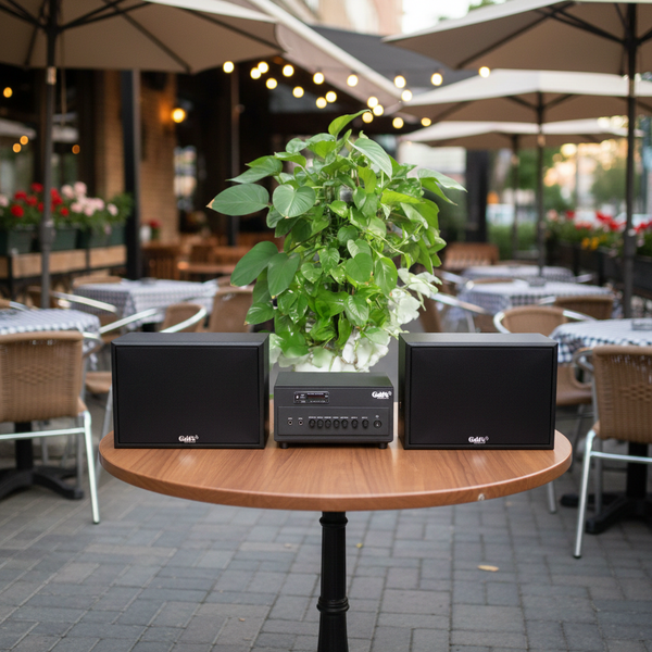 Dàn loa treo tường: Amply A384PU - 2K Goldsound 2 vùng âm lượng 380w + 2 loa Goldsound V130 - 130w, loa được thiết kế riêng cho quán, bật lớn không tạp âm, miễn phí công lắp đặt, bảo hành dài hạn 5 năm.