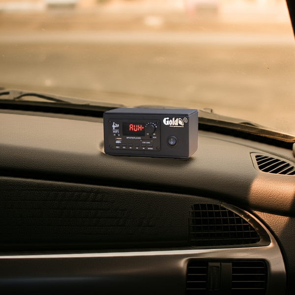 Amply dùng cho ô tô A120 CAR Goldsound (2 kênh, 120w, bluetooth, Aux, Usb...), chuyên loa xe khách, xe tải, xe du lịch