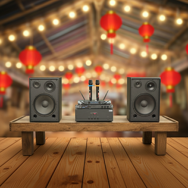 Dàn loa Karaoke gia đình, sân khấu S255 (2 loa Full Bass 30 + 1 cục đẩy 1200w + vang V1 + 2 micro không dây M1) - Hàng trưng bày đồng giá cuối năm