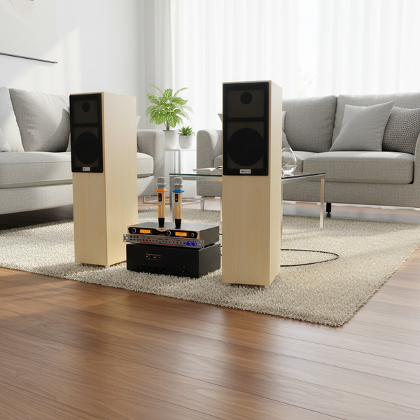 Dàn karaoke gia đình loa cây V386-A900 Goldsound ( 01 amply 900w + 02 loa cây + 01 vang cơ + Micro ) - Hàng trưng bày đồng giá cuối năm