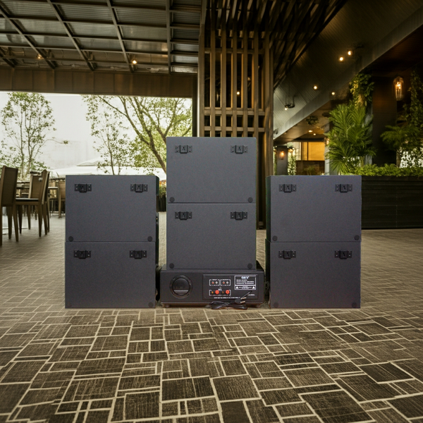 Dàn loa treo tường: Amply A918PU - 2K Goldsound 2 vùng âm lượng 1200w + 6 loa Goldsound V130 - 130w, loa được thiết kế riêng cho quán, bật lớn không tạp âm, miễn phí công lắp đặt, bảo hành dài hạn 5 năm.