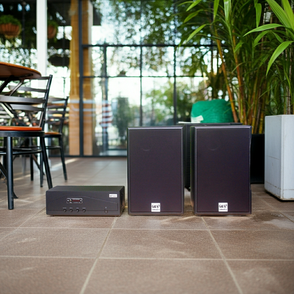 Loa treo tường sân vườn, loa ngoài trời: Amply Goldsound A918 hai kênh 1200w + 2 loa Goldsound treo tường ngoài trời V230NT 230w, loa được thiết kế riêng cho quán, bật lớn không tạp âm, miễn phí công lắp đặt, bảo hành dài hạn 5 năm.