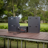 Dàn loa sân vườn: Amply A1800 + 4 V130NT, Amply 4 - 6 vùng âm lượng, loa được thiết kế riêng, bật lớn không tạp âm, miễn phí công lắp đặt, bảo hành dài hạn 5 năm.