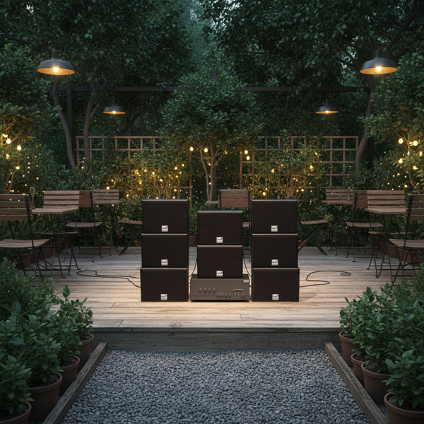 Dàn loa sân vườn: Amply A917 - 4K  + 8 loa V130NT, Amply 4 - 6 vùng âm lượng, loa được thiết kế riêng, bật lớn không tạp âm, miễn phí công lắp đặt, bảo hành dài hạn 5 năm.