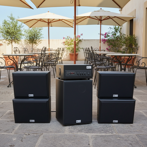 Dàn loa sân vườn: Amply A501 + 4 V130NT + 01 Trầm, Amply hai vùng âm lượng, loa được thiết kế riêng, bật lớn không tạp âm, miễn phí công lắp đặt, bảo hành 12 tháng