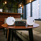 Dàn loa âm trần thông báo phát nhạc nền: 1 Amply A2.0 + 2 loa âm trần thông báo phát nhạc nền tự động VAT12, loa được thiết kế riêng cho quán, bật lớn không tạp âm, bảo hành dài hạn 5 năm.