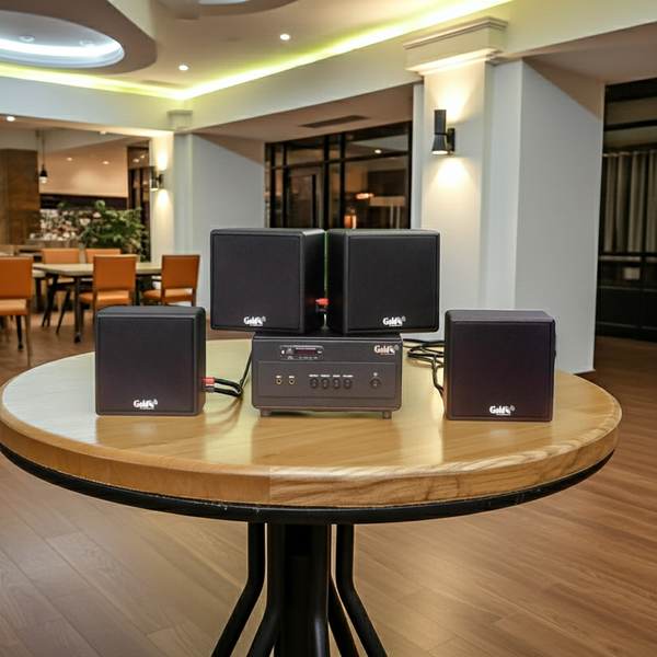 Dàn Amply A154PU_DA Goldsound 150w + 4 loa Goldsound V23_DA - 23w, loa được thiết kế riêng cho quán, bật lớn không tạp âm, miễn phí công lắp đặt, bảo hành dài hạn 5 năm.