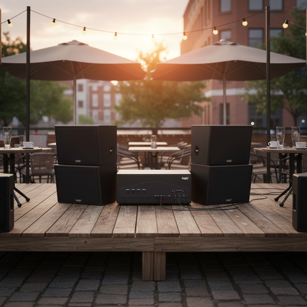 Dàn loa treo tường: Amply A917PU-4K Goldsound 4 vùng âm lượng 1500w + 4 loa Goldsound V130PU, Amply 4 - 6 vùng âm lượng, loa được thiết kế riêng cho quán, bật lớn không tạp âm, miễn phí công lắp đặt, bảo hành dài hạn 5 năm.