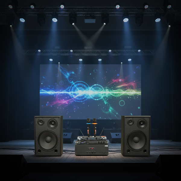 Dàn loa Karaoke gia đình, sân khấu S255 (2 loa Full Bass 30 + 1 cục đẩy 1200w + vang V1 + 2 micro không dây M1) - Hàng trưng bày đồng giá cuối năm