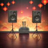 Dàn loa Karaoke gia đình, sân khấu S255 (2 loa Full Bass 30 + 1 cục đẩy 1200w + vang V1 + 2 micro không dây M1) - Hàng trưng bày đồng giá cuối năm