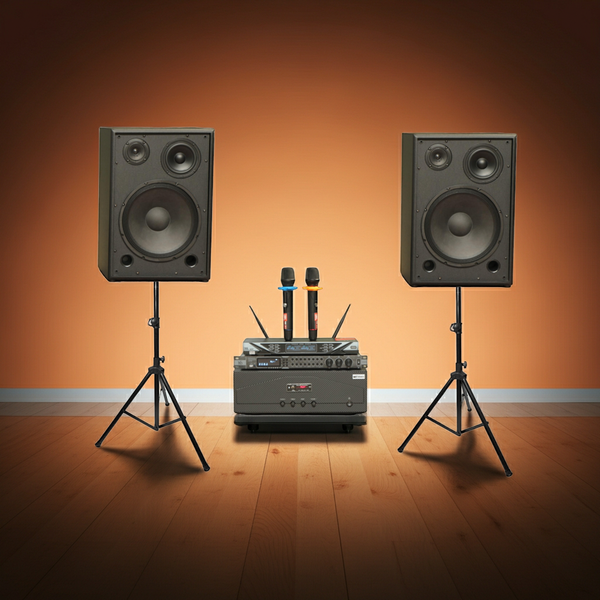 Dàn loa Karaoke gia đình, sân khấu S255 (2 loa Full Bass 30 + 1 cục đẩy 1200w + vang V1 + 2 micro không dây M1) - Hàng trưng bày đồng giá cuối năm