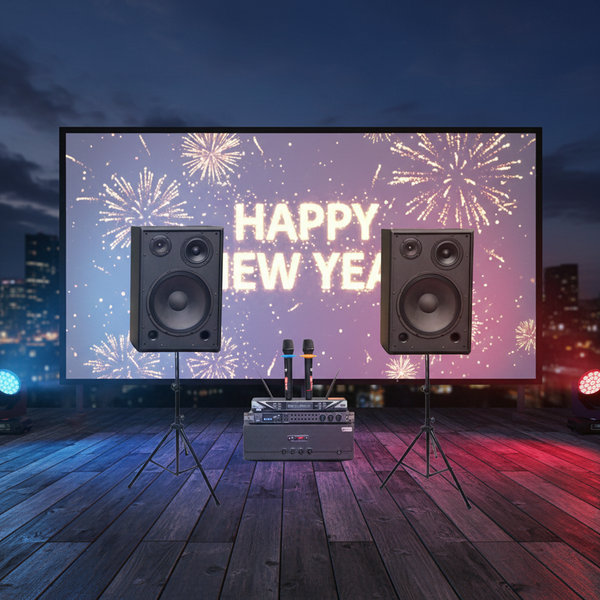 Dàn loa Karaoke gia đình, sân khấu S255 (2 loa Full Bass 30 + 1 cục đẩy 1200w + vang V1 + 2 micro không dây M1) - Hàng trưng bày đồng giá cuối năm