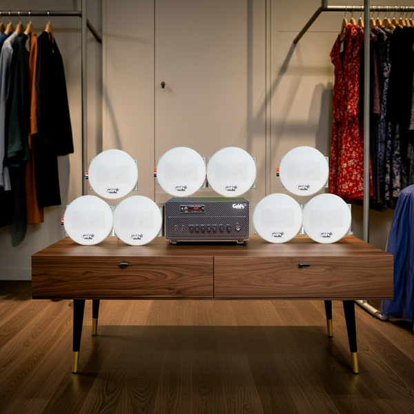 Loa âm trần thông báo phát nhạc nền tự động Gold4cafe 8.0 (01 Amply + 8 loa âm trần), loa được thiết kế riêng cho quán, bật lớn không tạp âm, bảo hành dài hạn 5 năm.