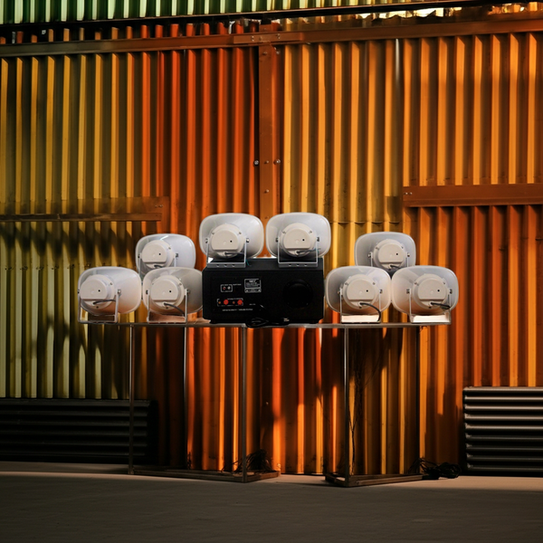 Loa thông báo nhà xưởng: 1 Amply A907PU-100V + 8 Ne20w, Amply hai vùng âm lượng, loa được thiết kế riêng, bật lớn không tạp âm, miễn phí công lắp đặt, bảo hành dài hạn 12 tháng