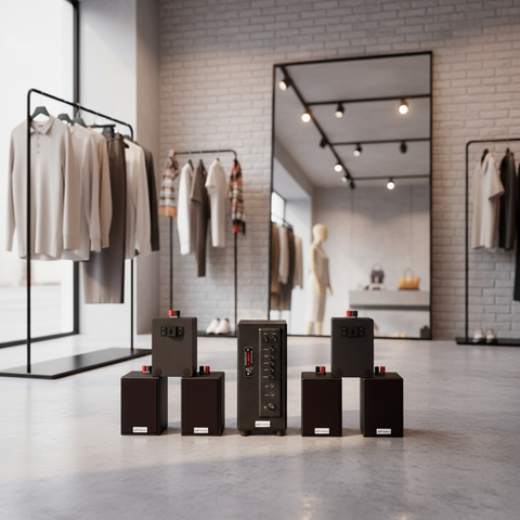 [Diện tích 100m2 + 2 Kênh] Loa thông báo, loa phát nhạc nền tự động Gold4cafe DA 6.0 (01 amply + 06 loa treo tường), , Amply 2 vùng âm lượng, loa được thiết kế riêng cho quán, bật lớn không tạp âm, bảo hành dài hạn 5 năm.