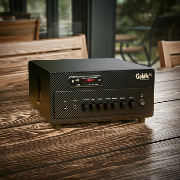 Amply tổng A384_TH Goldsound 2 phân vùng đầu ra (380w, đủ kết nối Bluetooth, RCA, AV, USB)