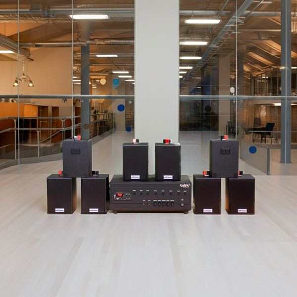 Loa treo tường thông báo, phát nhạc nền tự động A384PU-8V Goldsound 8 vùng âm lượng 3w + 8 loa Goldsound V12, loa được thiết kế riêng cho quán, bật lớn không tạp âm, miễn phí công lắp đặt, bảo hành dài hạn 5 năm.