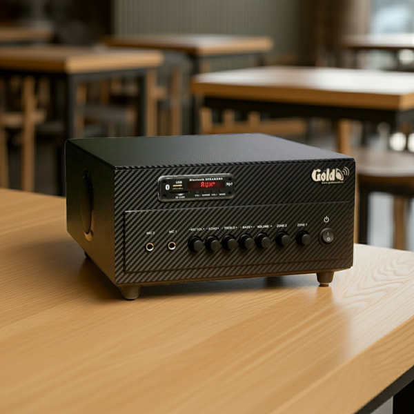 Amply tổng A384_TH Goldsound 2 phân vùng đầu ra (380w, đủ kết nối Bluetooth, RCA, AV, USB)
