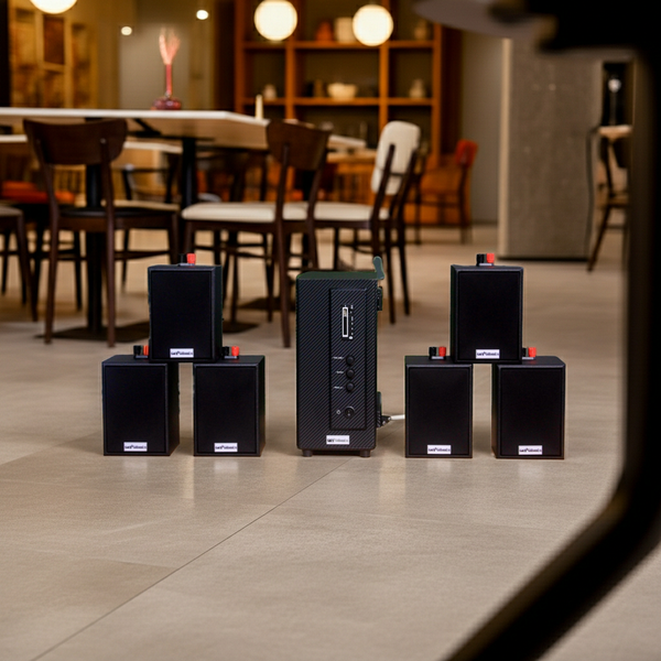 Dàn loa thông báo phát nhạc nền tự động Gold4cafe AM6.0 DA (01 amply + 06 loa treo tường), loa được thiết kế riêng cho quán, bật lớn không tạp âm, bảo hành dài hạn 5 năm.