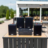 Dàn loa thông báo phát nhạc nền tự động: 1 Amply A154PU Goldsound 150w + 4 loa Goldsound V25c - 25w, loa được thiết kế riêng cho quán, bật lớn không tạp âm, miễn phí công lắp đặt, bảo hành dài hạn 5 năm.