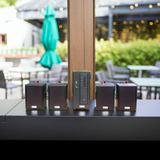 Dàn loa treo tường: Amply AMT154 + 4 V24C, Amply 2 vùng âm lượng, loa được thiết kế riêng cho quán, bật lớn không tạp âm, bảo hành dài hạn 5 năm.