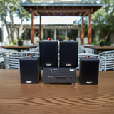 Dàn loa thông báo phát nhạc nền tự động: 1 Amply A154PU Goldsound 150w + 4 loa Goldsound V25c - 25w, loa được thiết kế riêng cho quán, bật lớn không tạp âm, miễn phí công lắp đặt, bảo hành dài hạn 5 năm.