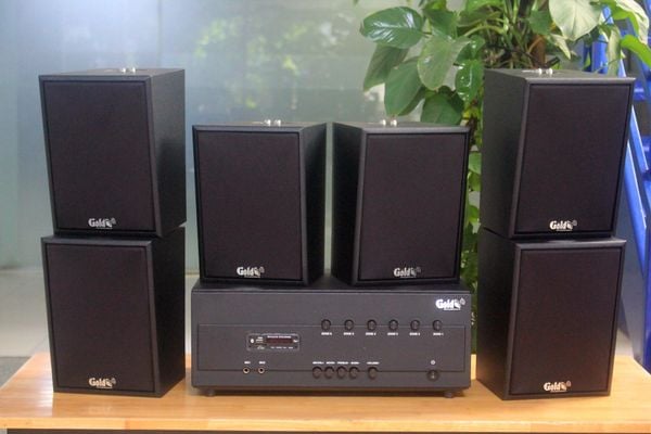 [Diện tích 120m2 + 06 Kênh] Loa thông báo, loa phát nhạc tự động A384PU-6K Goldsound 6 vùng âm lượng 1200w + 6 loa Goldsound V55C 55w, loa được thiết kế riêng cho quán, bật lớn không tạp âm, miễn phí công lắp đặt, bảo hành dài hạn 5 năm.