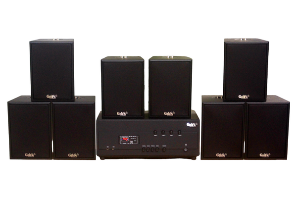 [Diện tích 160m2 + 04 Kênh] Loa thông báo, loa phát nhạc nền tự động A384PU-4K Goldsound 4 vùng âm lượng 800w + 8 loa Goldsound V55C 55w, loa được thiết kế riêng cho quán, bật lớn không tạp âm, miễn phí công lắp đặt, bảo hành dài hạn 5 năm.