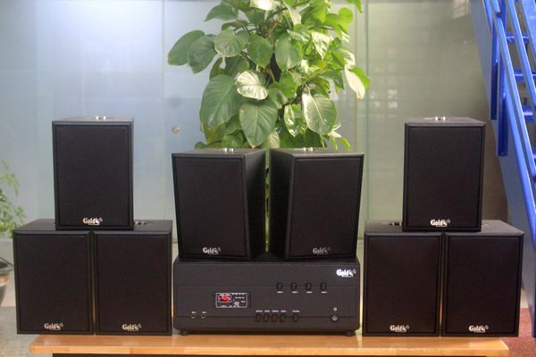 [Diện tích 160m2 + 04 Kênh] Loa thông báo, loa phát nhạc nền tự động A384PU-4K Goldsound 4 vùng âm lượng 800w + 8 loa Goldsound V55C 55w, loa được thiết kế riêng cho quán, bật lớn không tạp âm, miễn phí công lắp đặt, bảo hành dài hạn 5 năm.