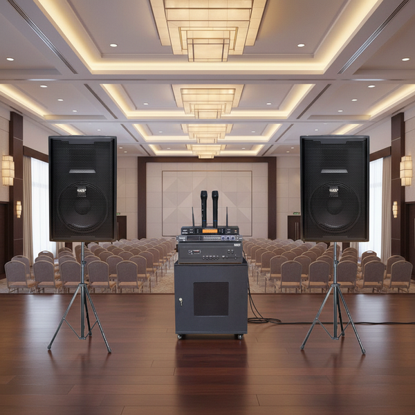 Dàn âm thanh sân khấu, hội trường, karaoke V358PU Goldsound (loa V358PU, cục đẩy A958PU-2K, Micro không dây, vang...)