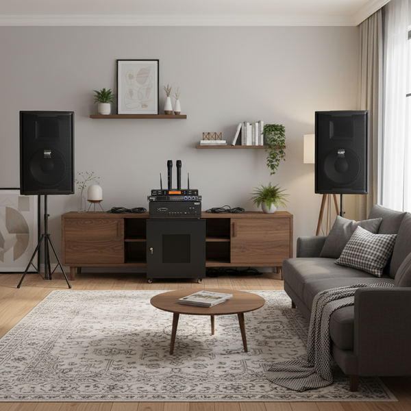 Dàn âm thanh sân khấu, hội trường, karaoke V358PU Goldsound (loa V358PU, cục đẩy A958PU-2K, Micro không dây, vang...)