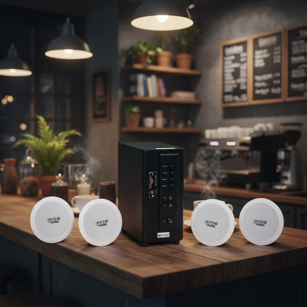 [Diện tích 80m2] Bộ loa âm trần thông báo phát nhạc nền tự động cao cấp SA4.0_DA (amply 154w + 4 loa âm trần 15w), loa được thiết kế riêng cho quán, bật lớn không tạp âm, bảo hành dài hạn 12 tháng