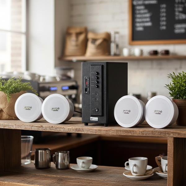 [Diện tích 80m2] Bộ loa âm trần thông báo phát nhạc nền tự động cao cấp SA4.0_SG (amply 154w + 4 loa âm trần 15w), loa được thiết kế riêng cho quán, bật lớn không tạp âm, bảo hành dài hạn 12 tháng