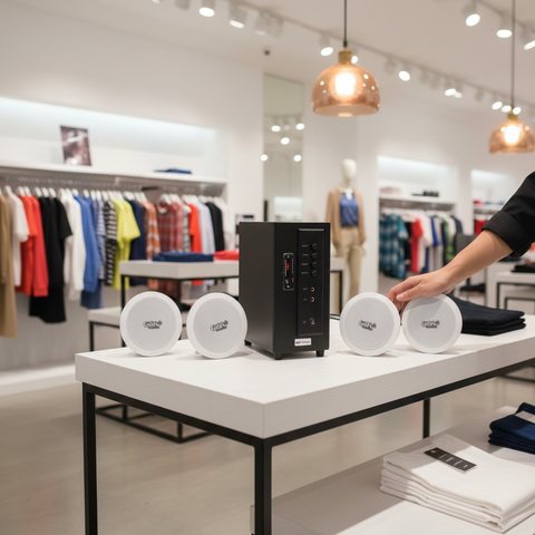 [Diện tích 80m2] Bộ loa âm trần thông báo phát nhạc nền tự động cao cấp SA4.0 (amply 154w + 4 loa âm trần 15w), loa được thiết kế riêng cho quán, bật lớn không tạp âm, bảo hành dài hạn 12 tháng